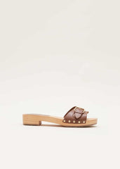 Buckle Front Clog Sandal Tan
