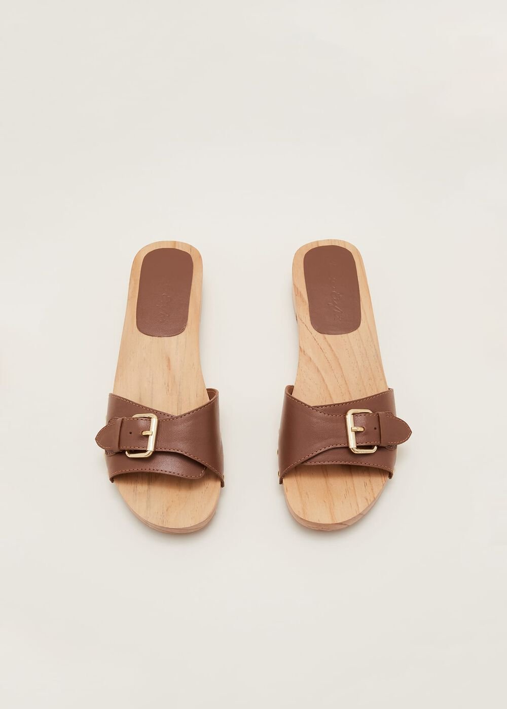 Buckle Front Clog Sandal Tan