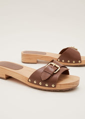 Buckle Front Clog Sandal Tan