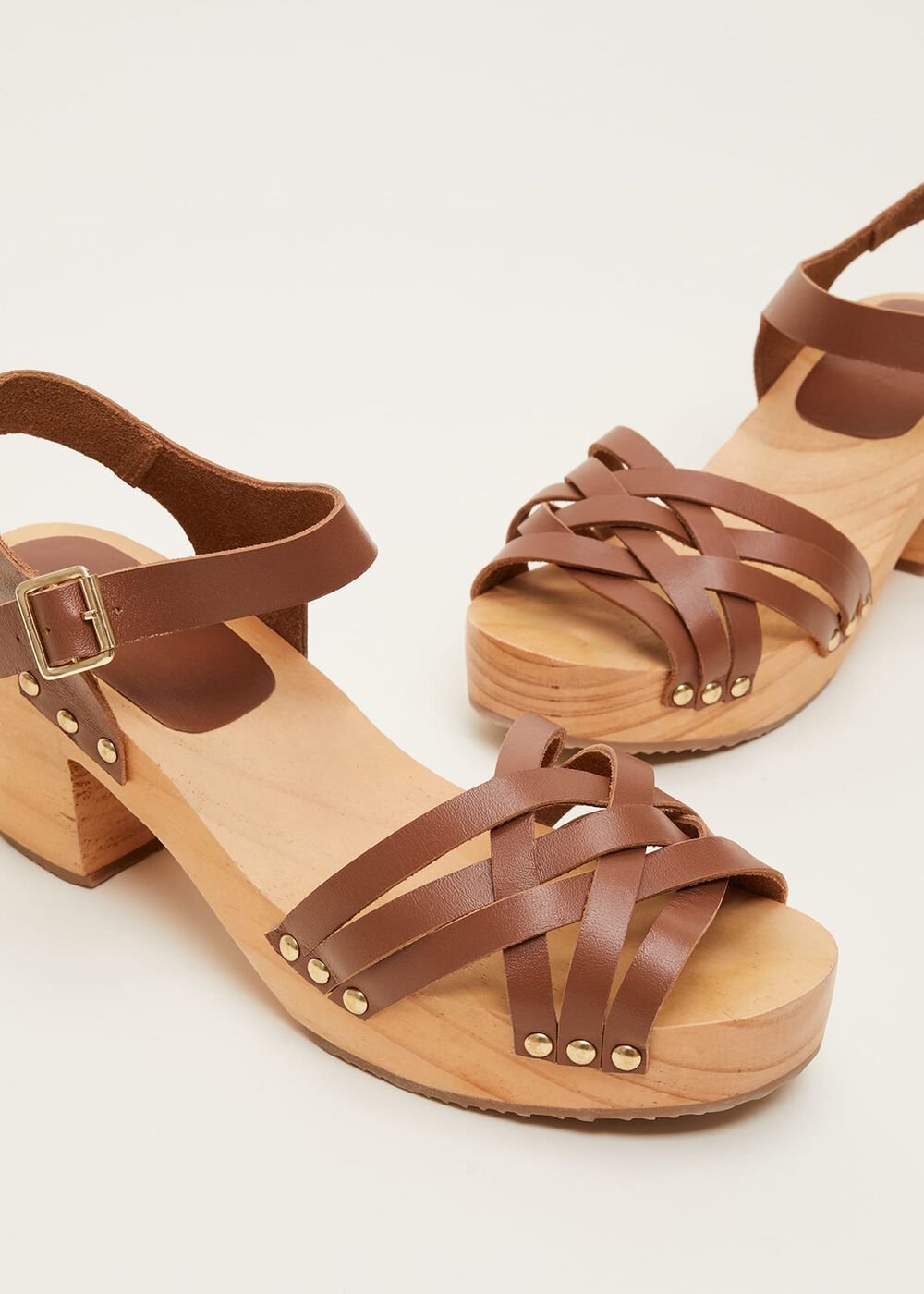 Woven Clog Heel Sandal Tan