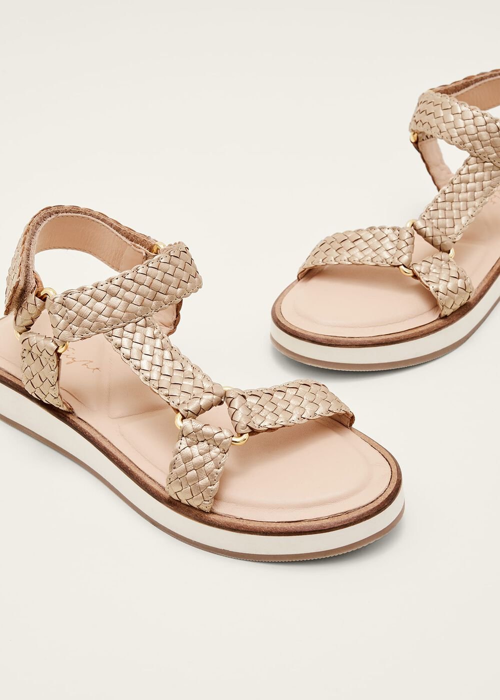 Leather Weave Velcro Sandal Gold