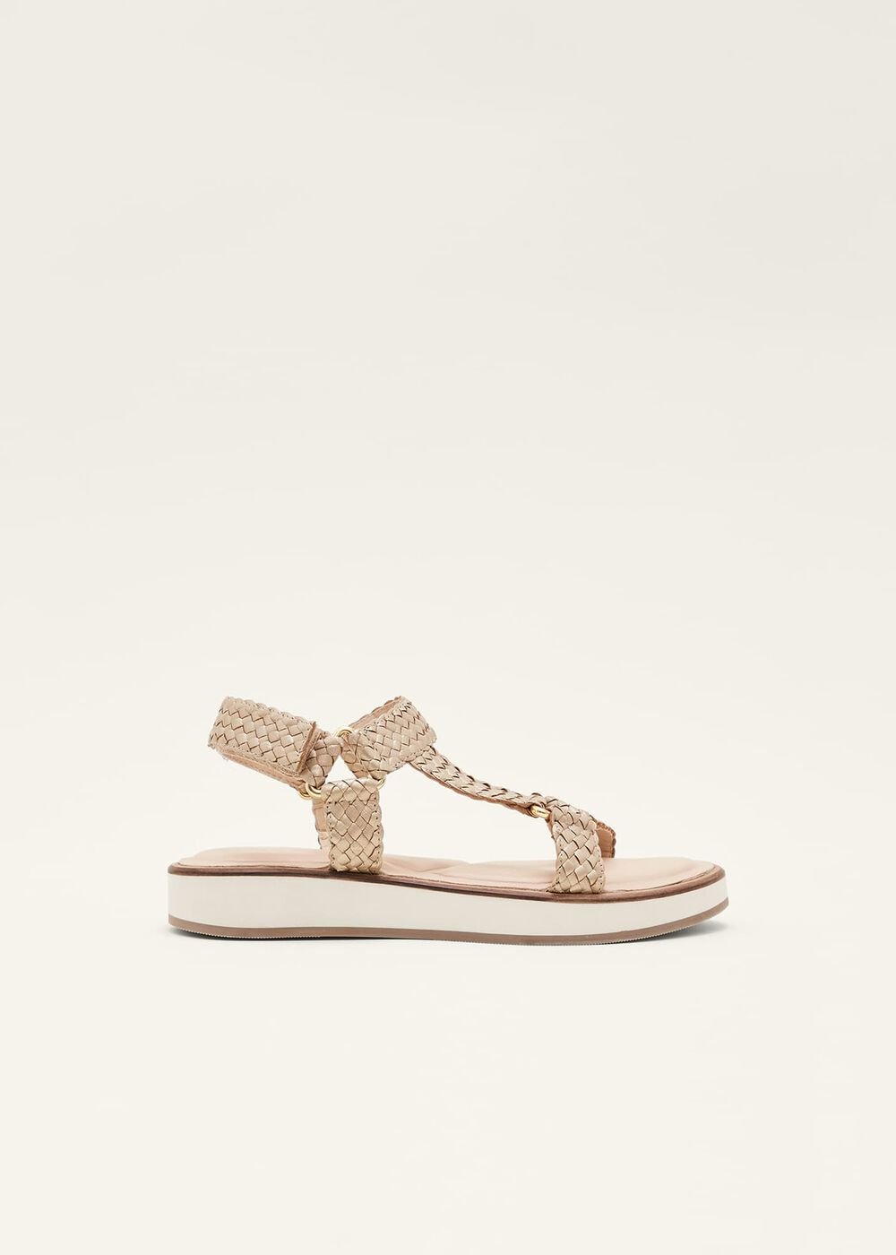 Leather Weave Velcro Sandal Gold