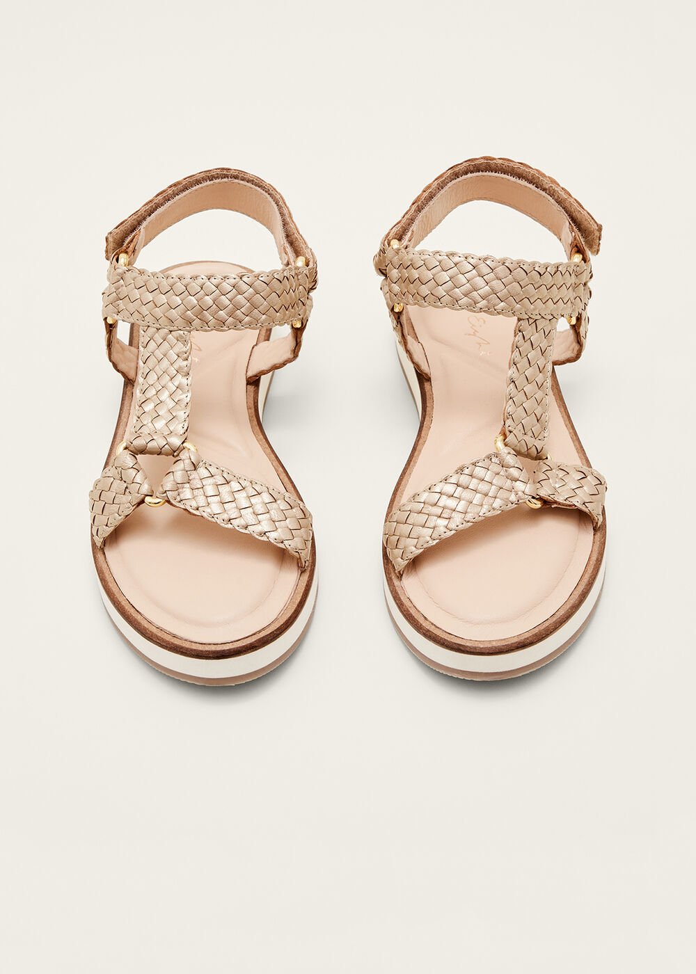 Leather Weave Velcro Sandal Gold