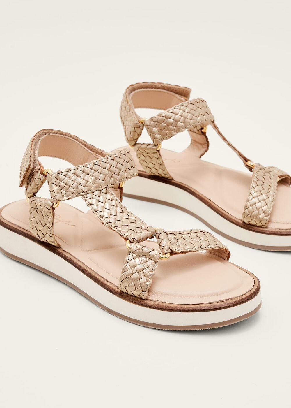 Leather Weave Velcro Sandal Gold