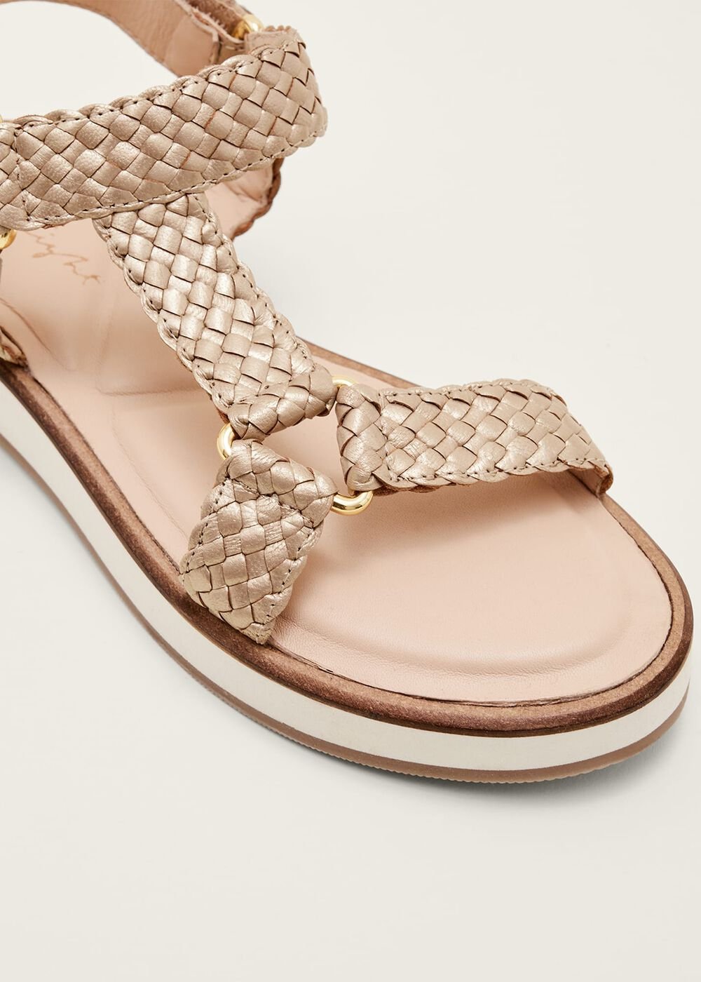 Leather Weave Velcro Sandal Gold