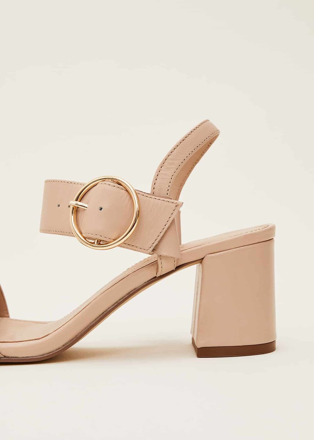 Snake Skin Leather Buckle Sandals Neutral