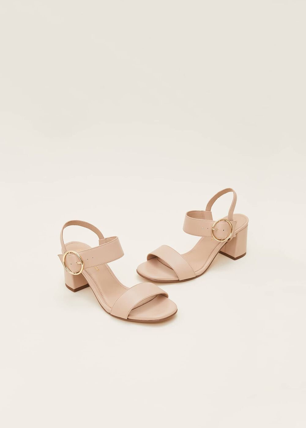 Snake Skin Leather Buckle Sandals Neutral