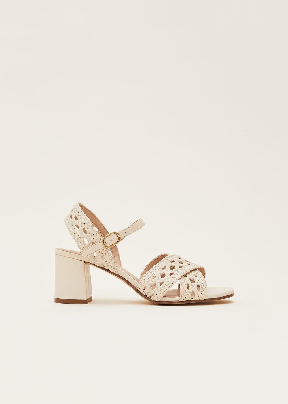 Weave Heeled Sandal Cream
