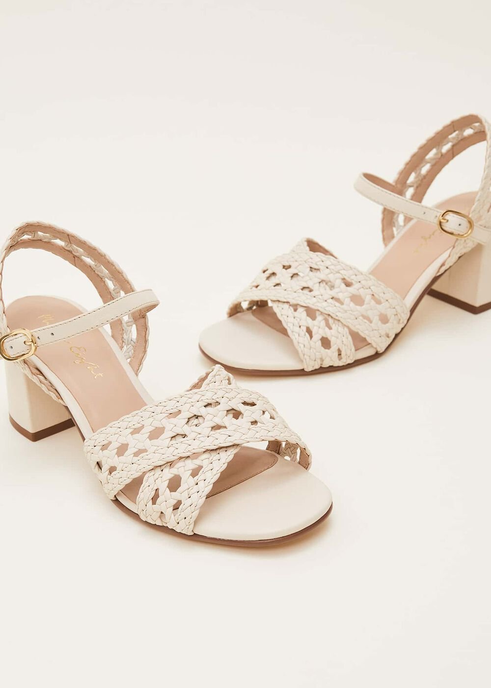 Weave Heeled Sandal Cream
