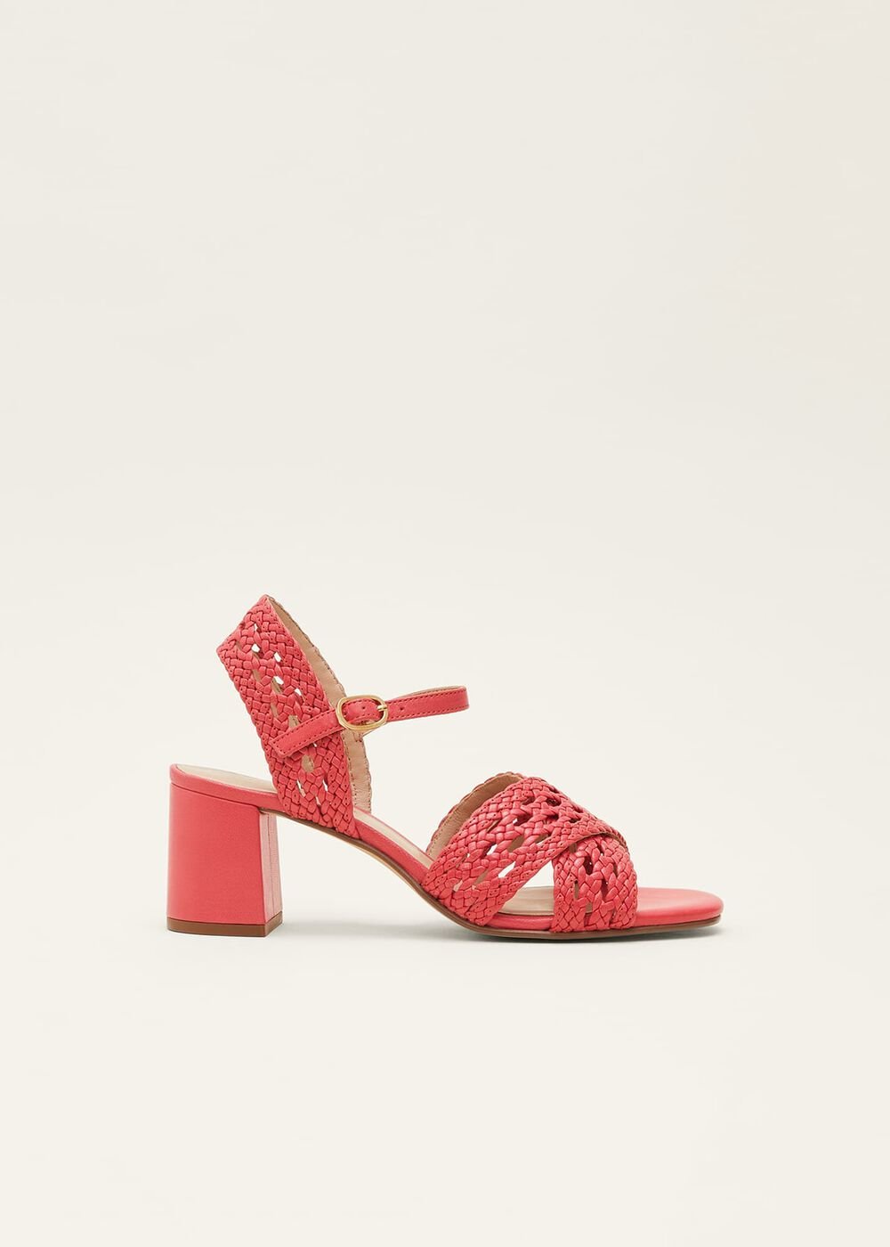 Weave Heeled Sandal Coral
