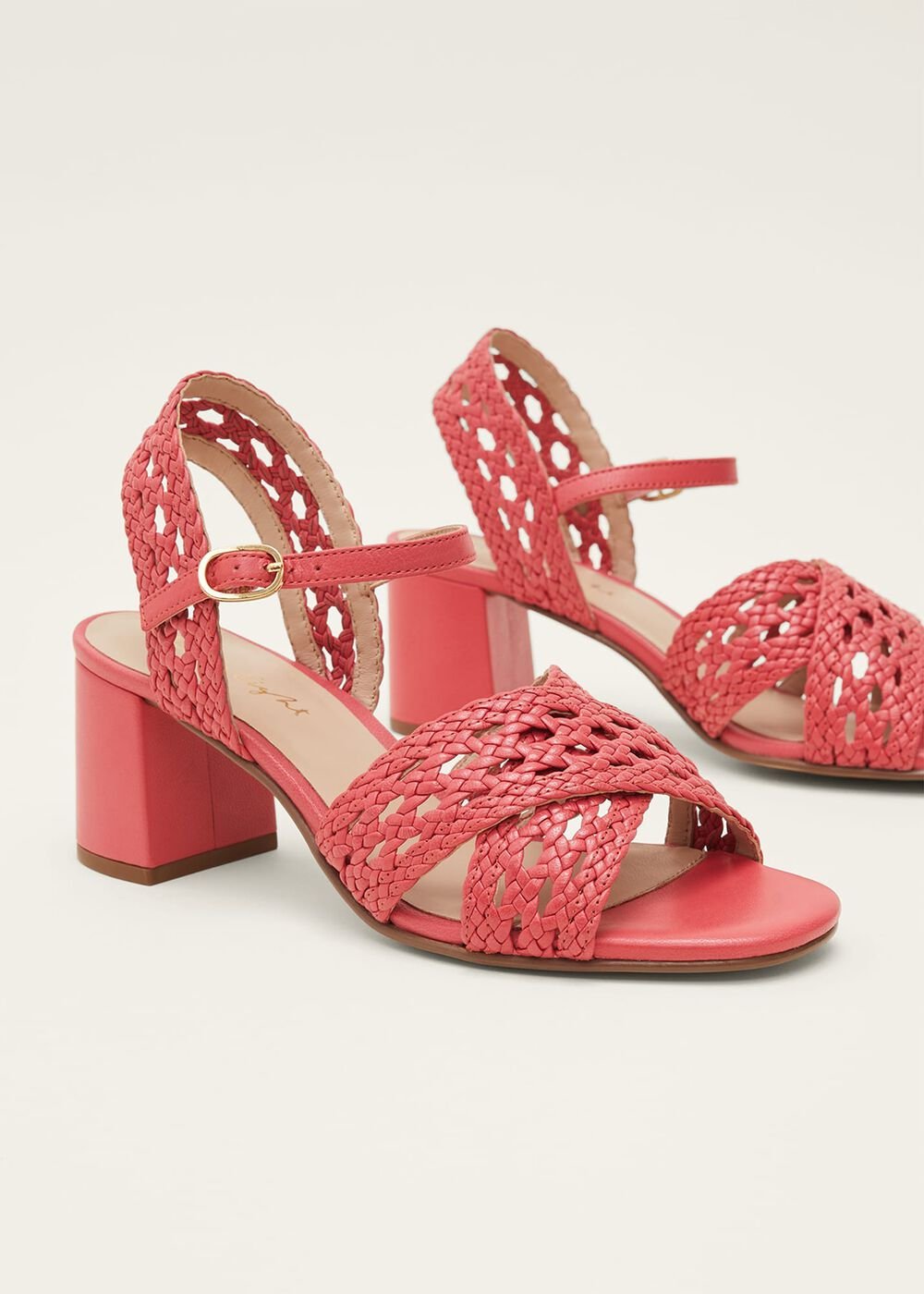 Weave Heeled Sandal Coral
