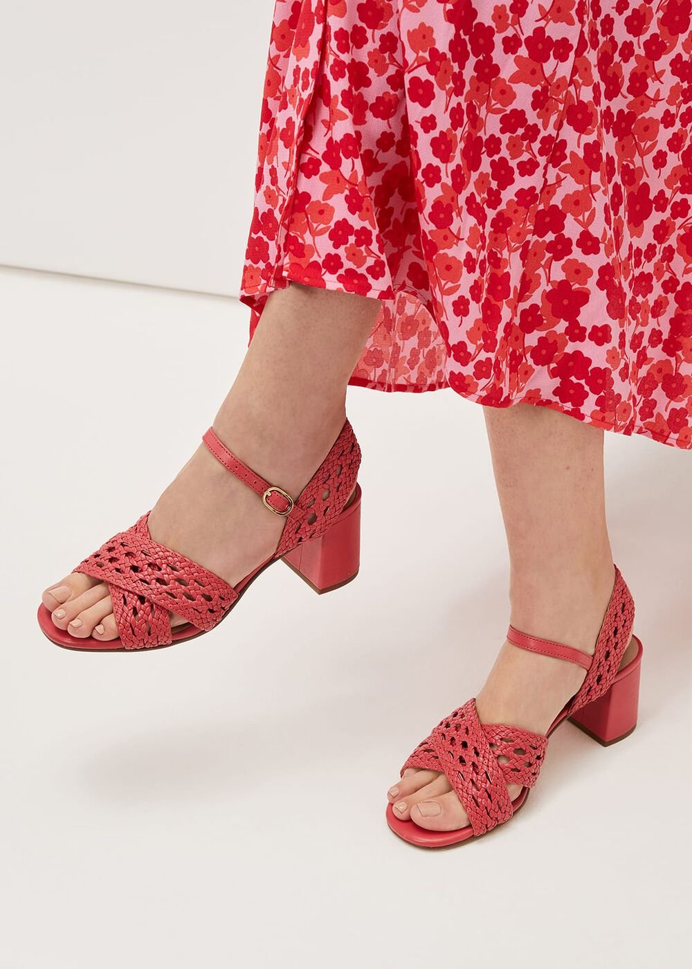 Weave Heeled Sandal Coral