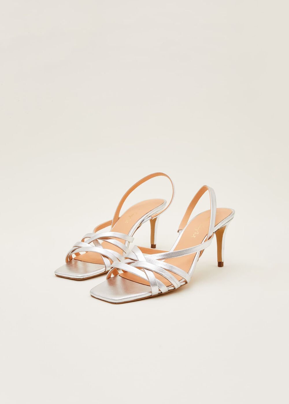 Strappy Sling Back Sandals Silver