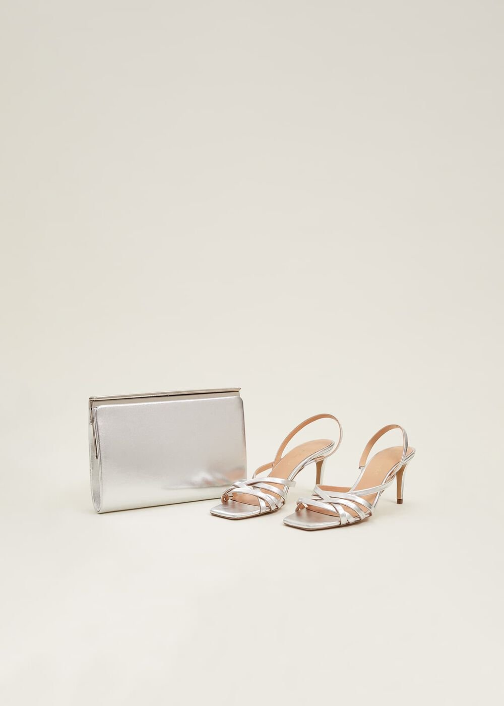 Strappy Sling Back Sandals Silver