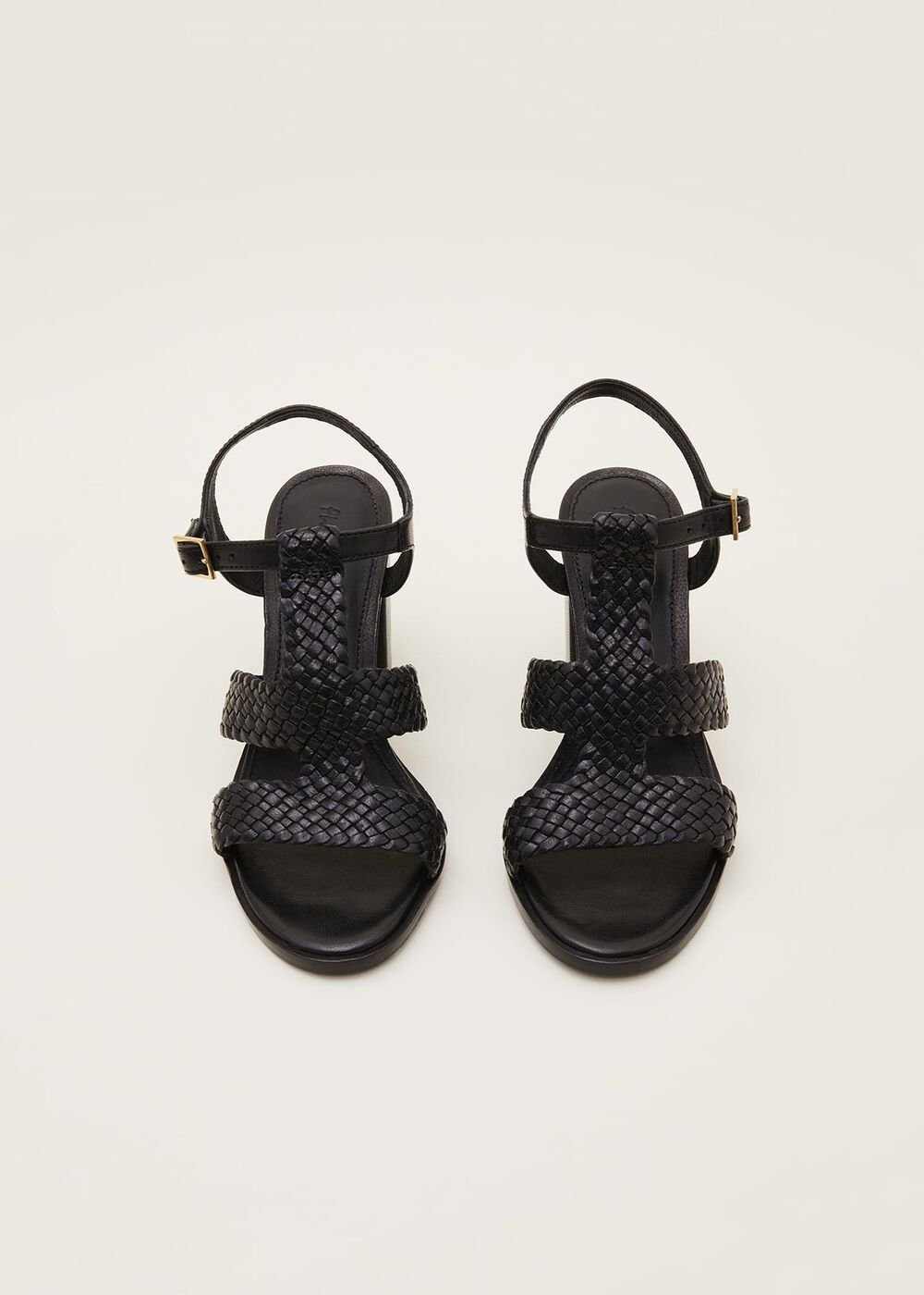 Plaited T Bar Heeled Sandal Shoe Black
