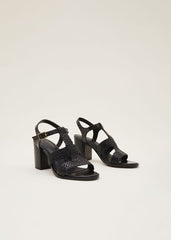 Plaited T Bar Heeled Sandal Shoe Black