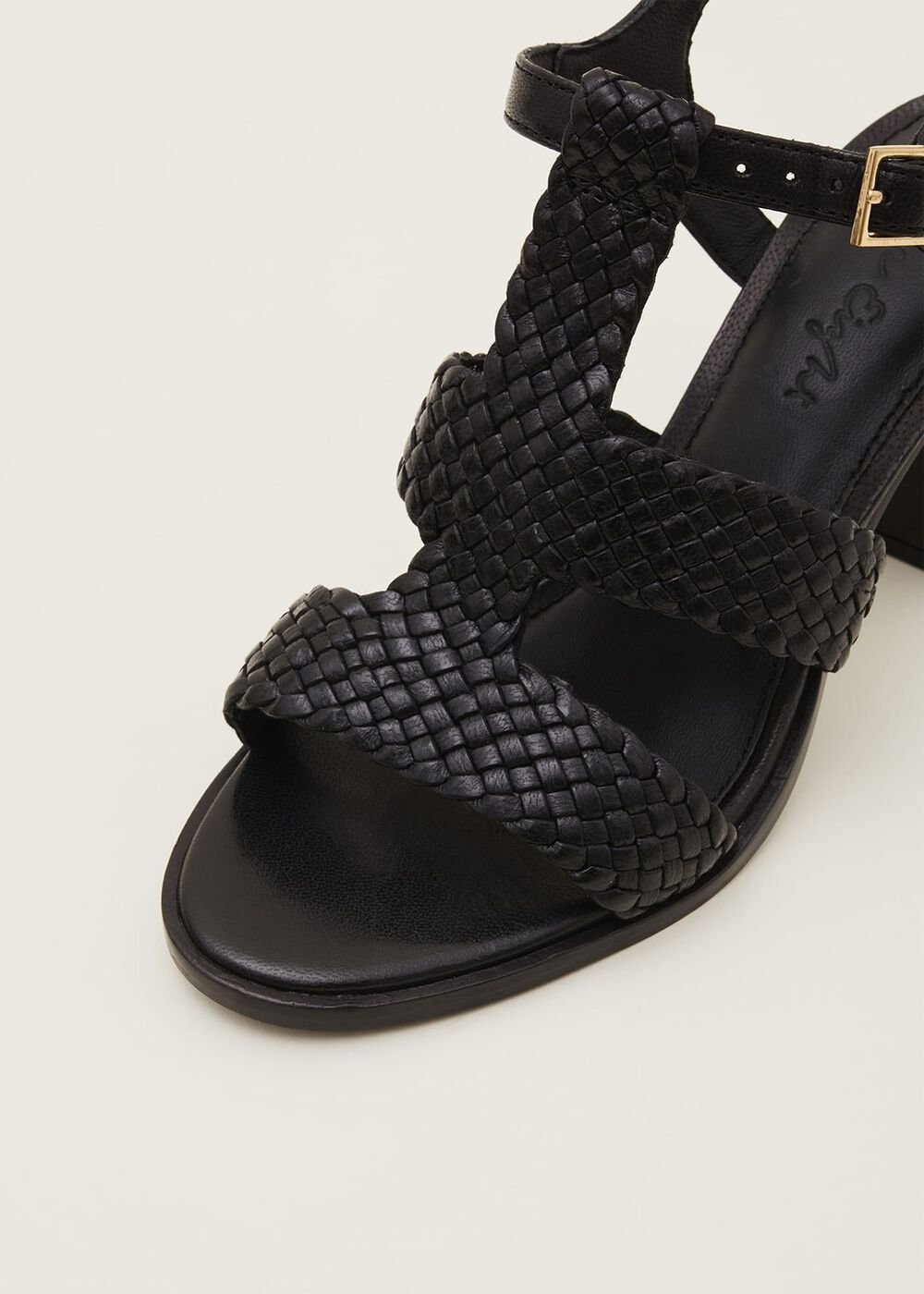 Plaited T Bar Heeled Sandal Shoe Black
