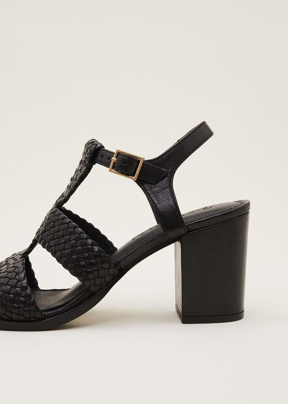 Plaited T Bar Heeled Sandal Shoe Black