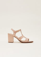 Plaited T Bar Heeled Sandal Shoe Tan