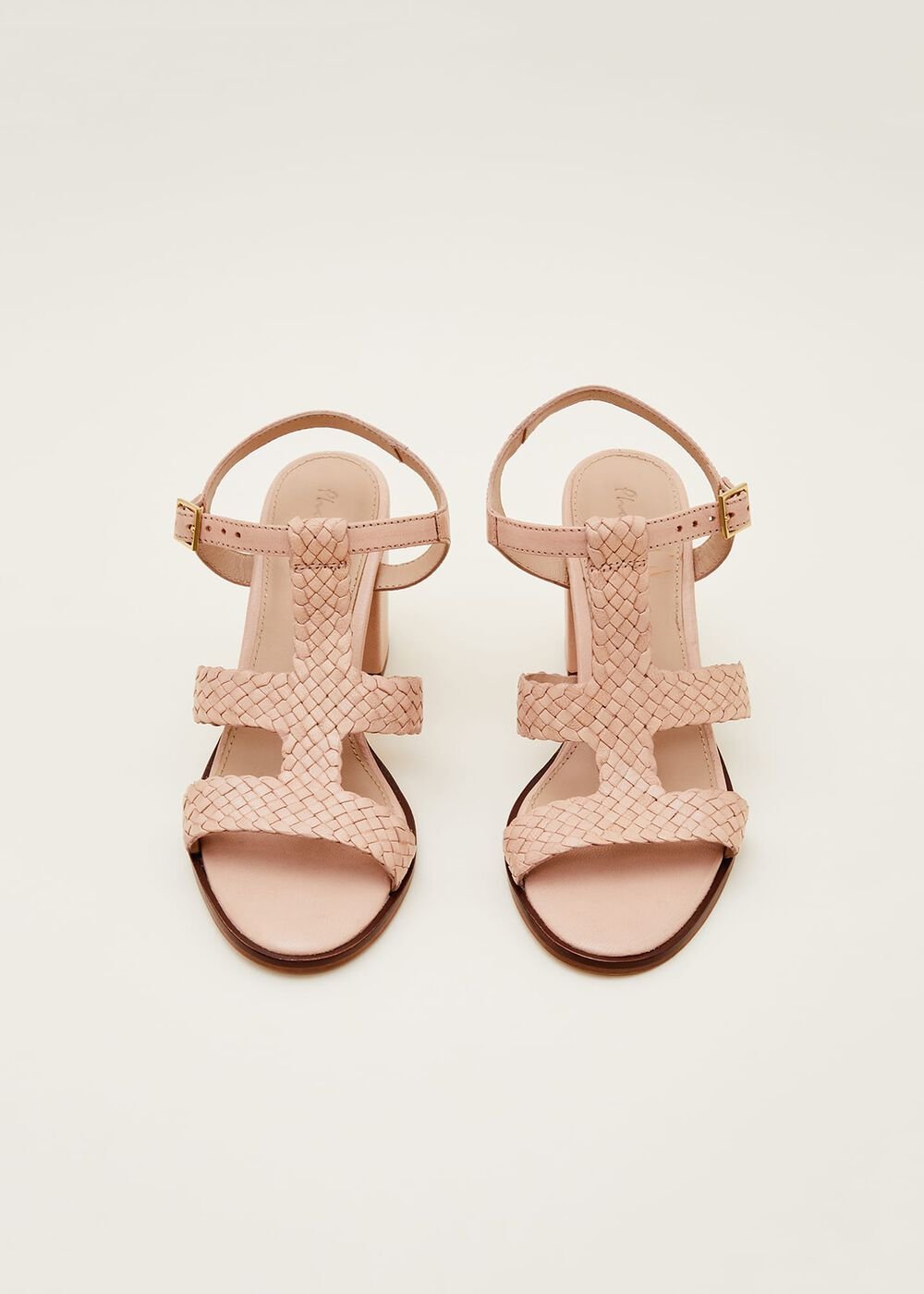 Plaited T Bar Heeled Sandal Shoe Tan