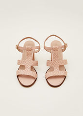 Plaited T Bar Heeled Sandal Shoe Tan