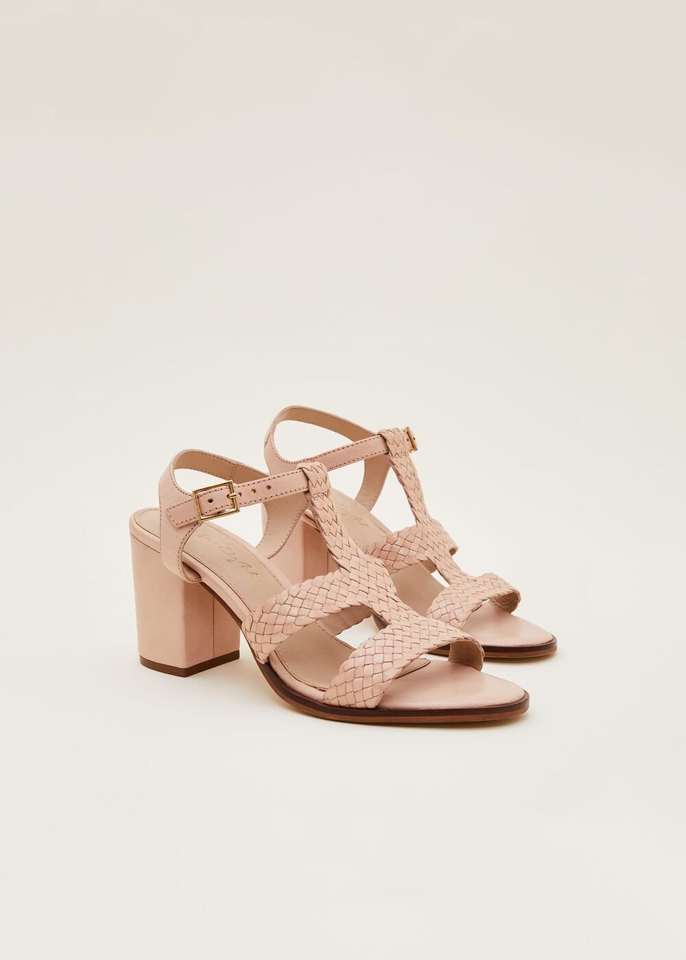 Plaited T Bar Heeled Sandal Shoe Tan