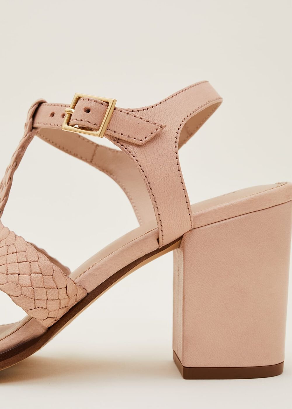 Plaited T Bar Heeled Sandal Shoe Tan