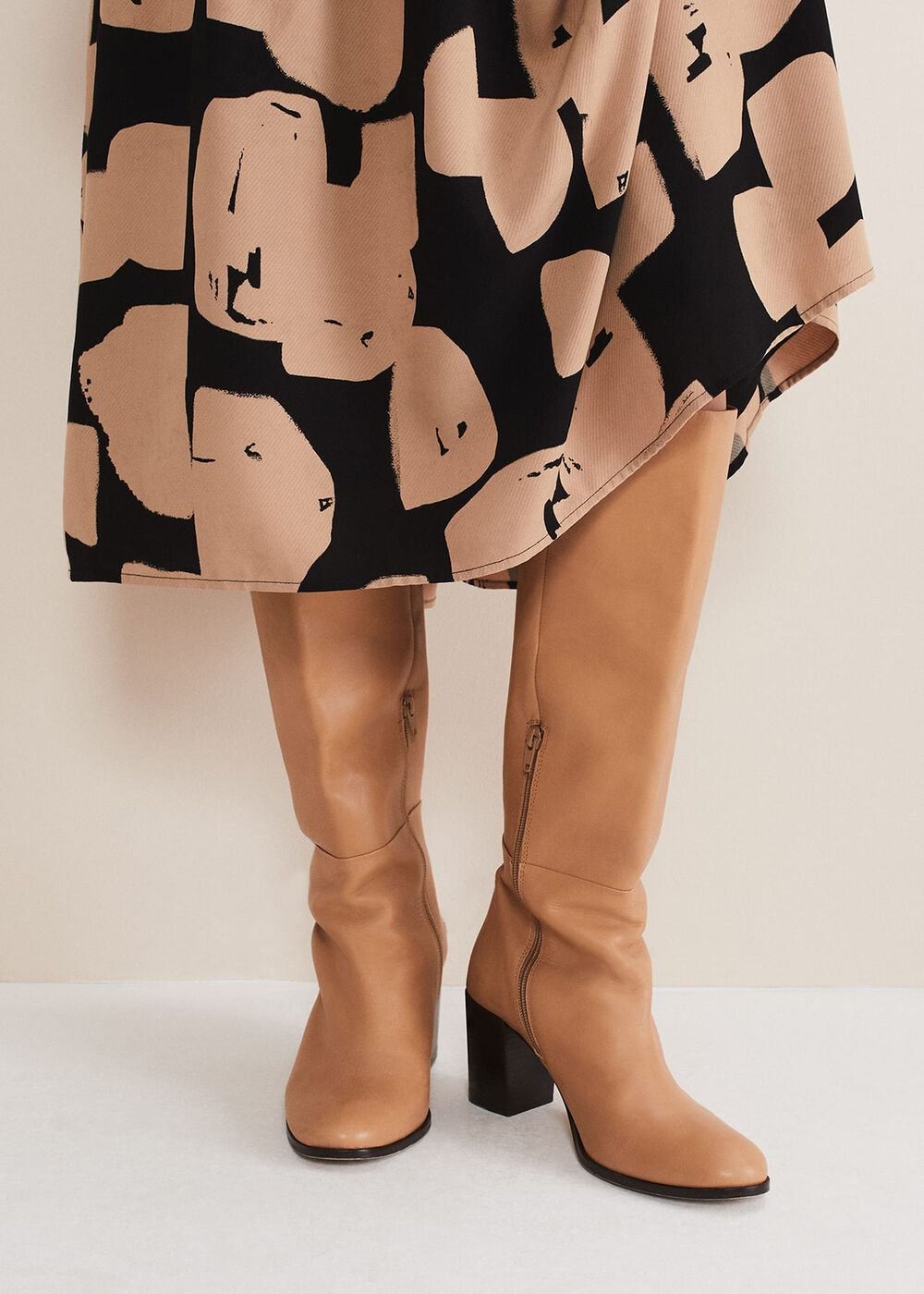 Leather Knee High Boots Camel