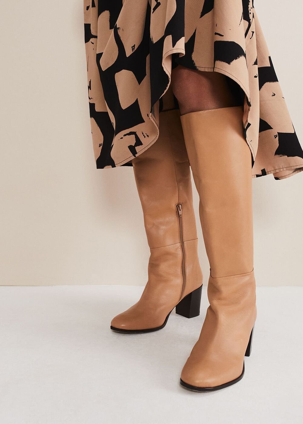 Leather Knee High Boots Camel