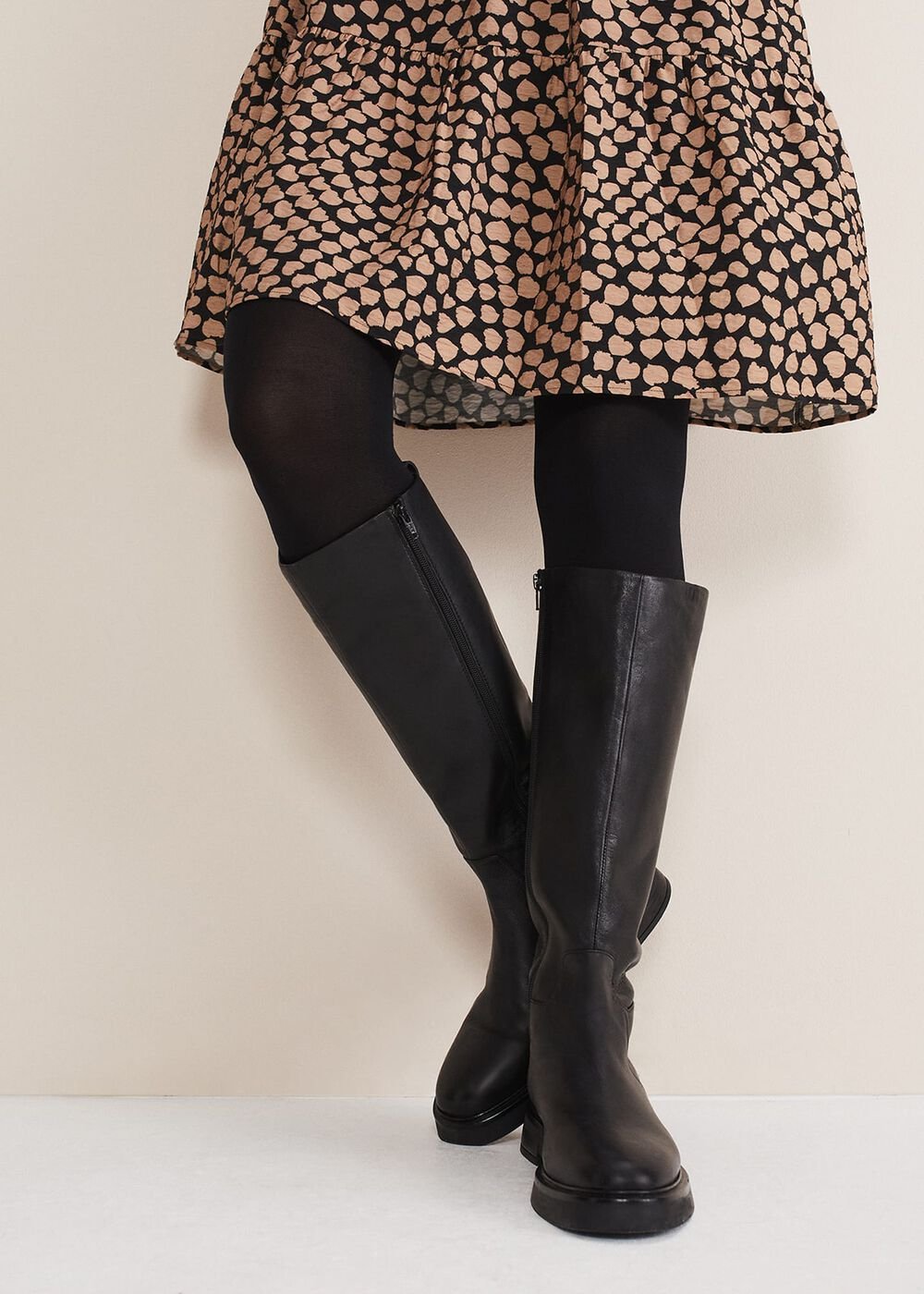 Flat Knee High Boot Black