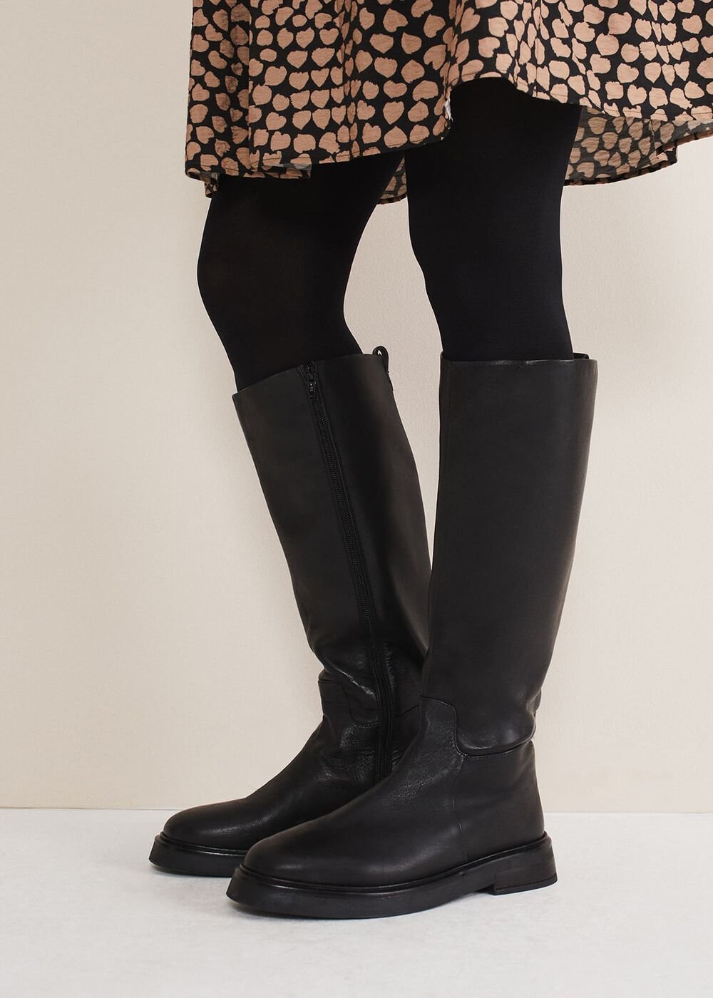 Flat Knee High Boot Black