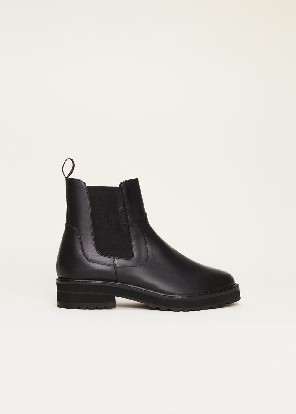 Casual Leather Pull On Ankle Boots Black