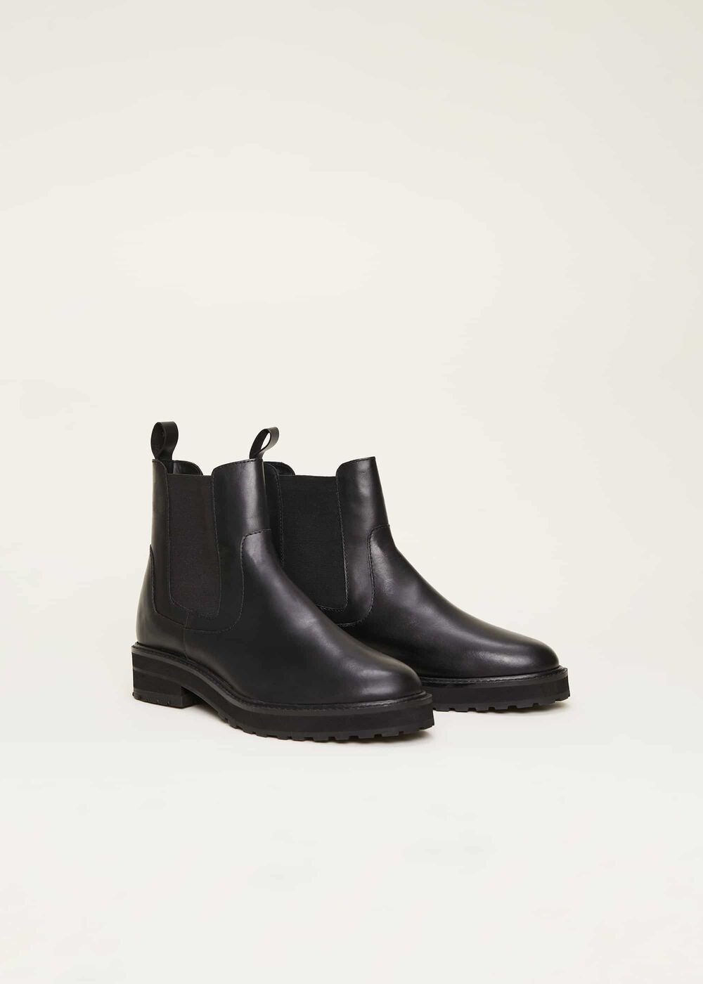 Casual Leather Pull On Ankle Boots Black