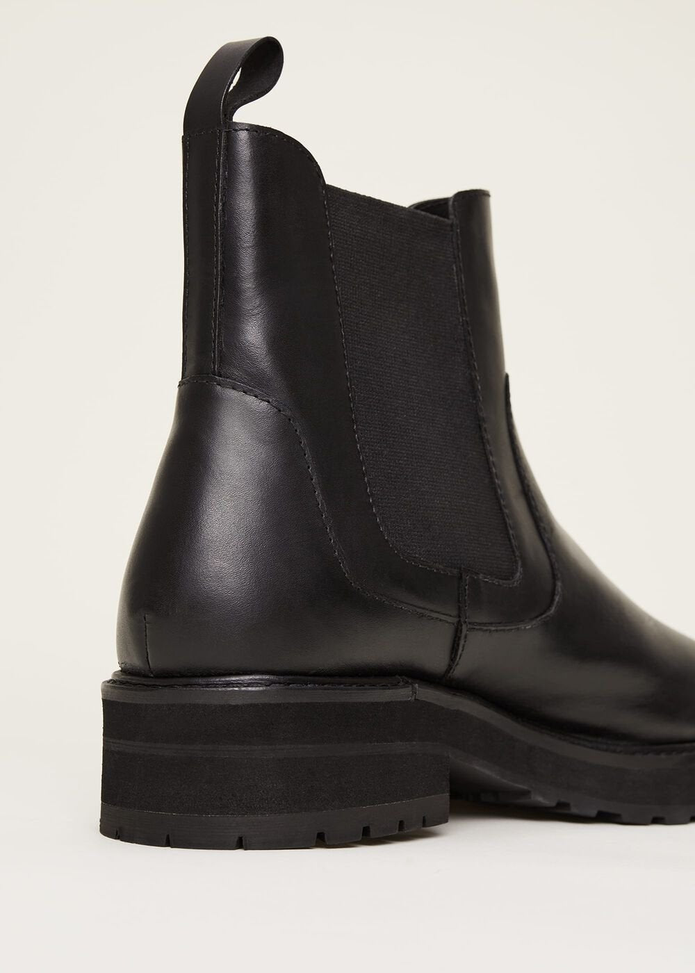 Casual Leather Pull On Ankle Boots Black