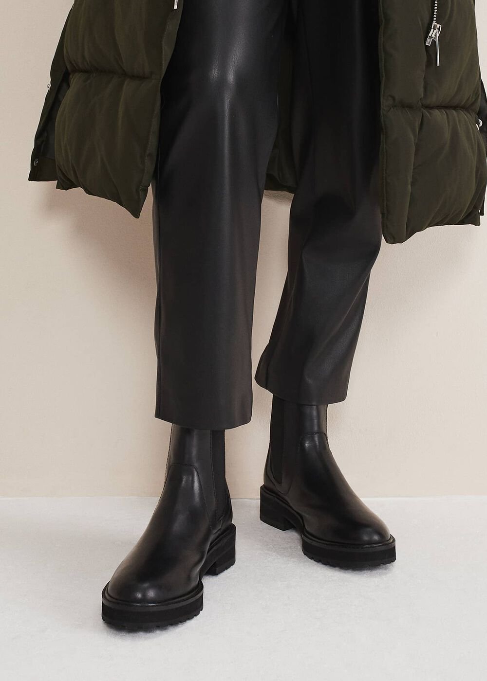 Casual Leather Pull On Ankle Boots Black