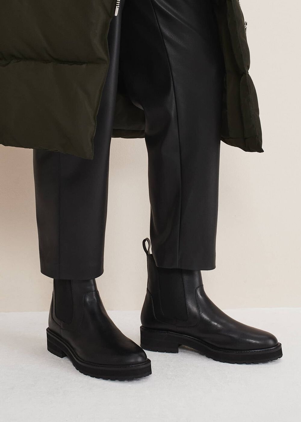 Casual Leather Pull On Ankle Boots Black