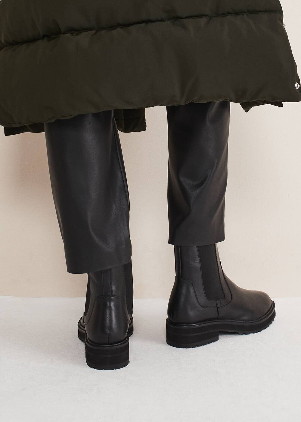 Casual Leather Pull On Ankle Boots Black