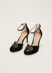 Jewel Front Velvet Sandal Black