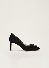 Jewel Front Bow Court Shoe Black