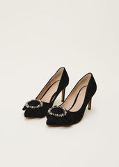 Jewel Front Bow Court Shoe Black