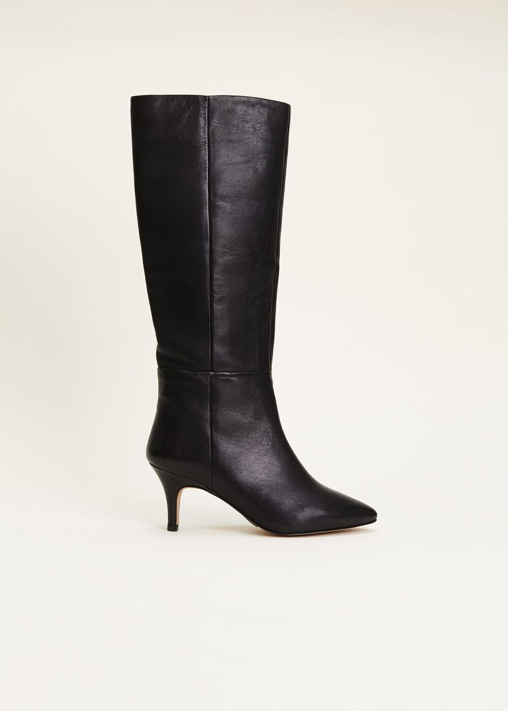 Leather Panelled Knee High Boot Black