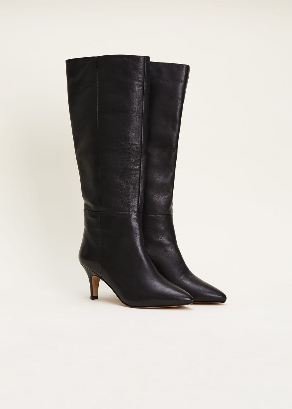 Leather Panelled Knee High Boot Black