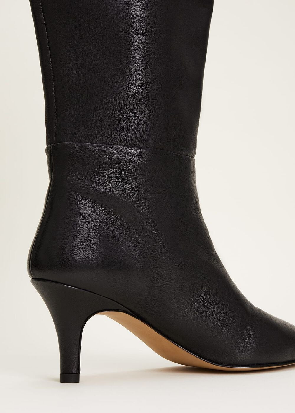 Leather Panelled Knee High Boot Black