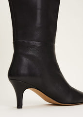 Leather Panelled Knee High Boot Black