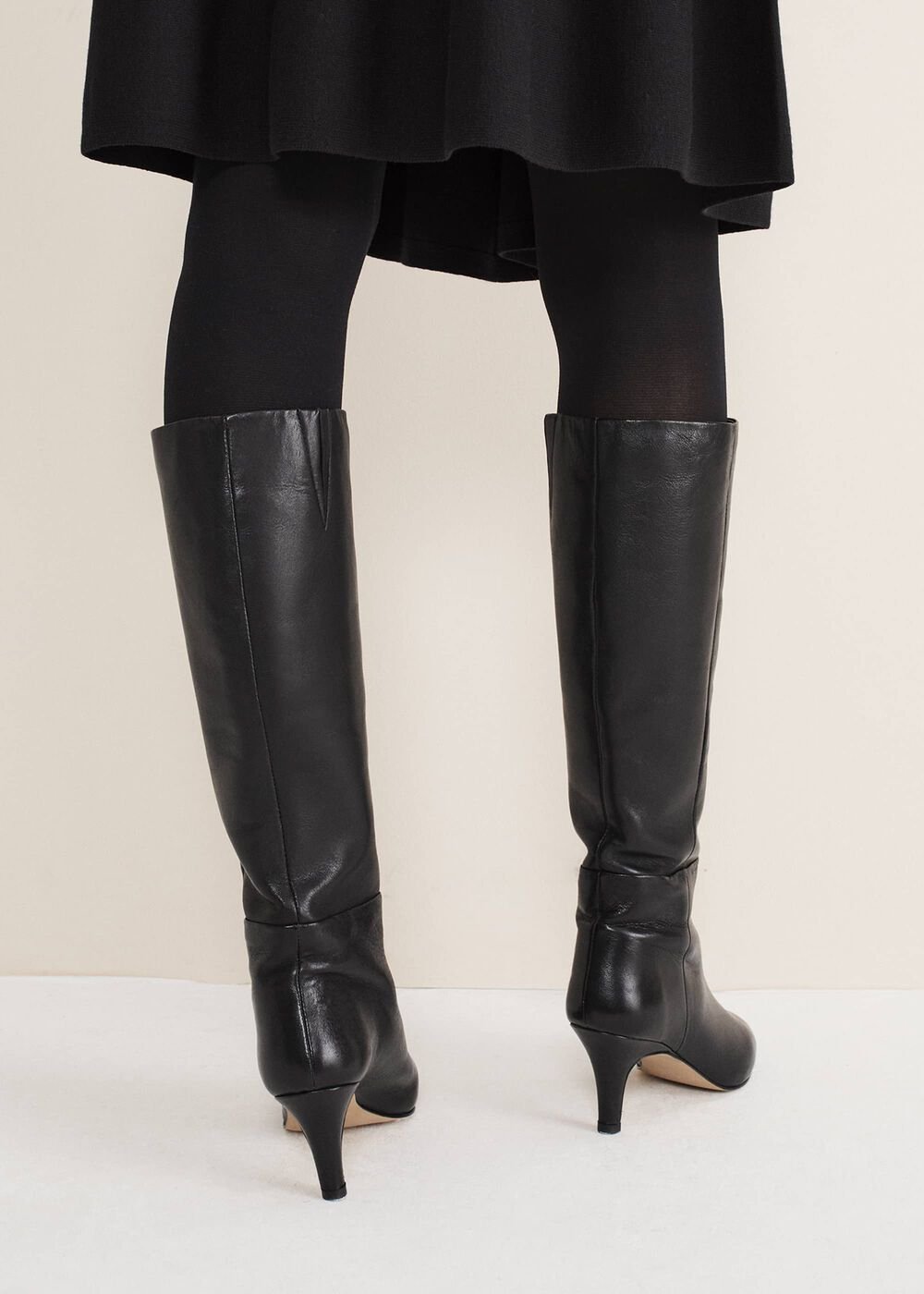Leather Panelled Knee High Boot Black