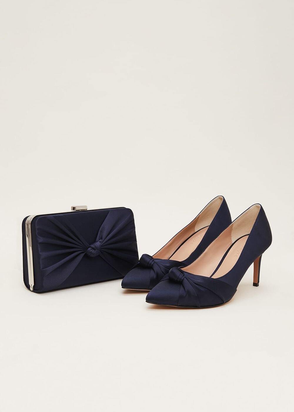 Satin Knot Front Court Shoe Navy