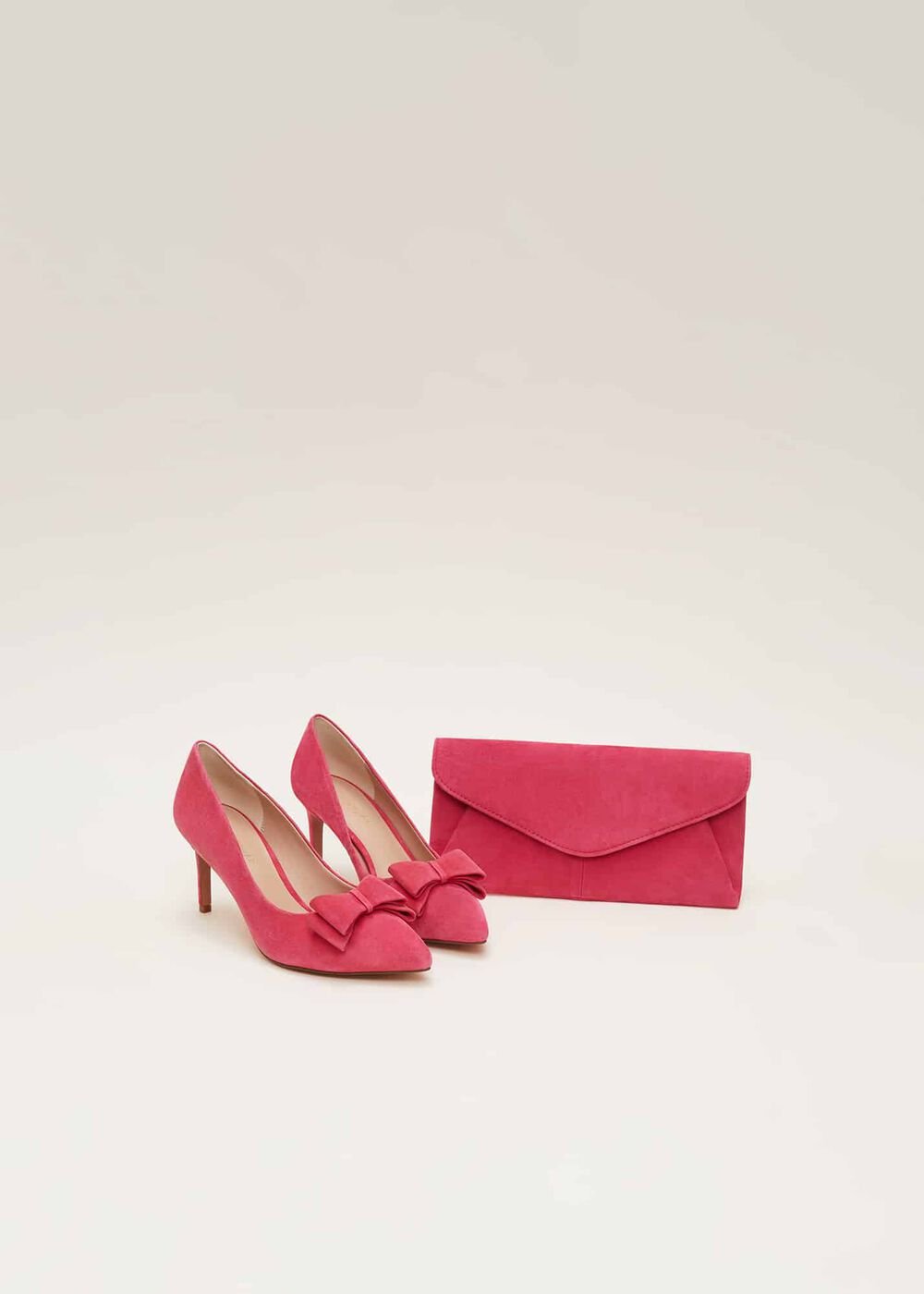 Suede Bow Front Court Shoes Raspberry