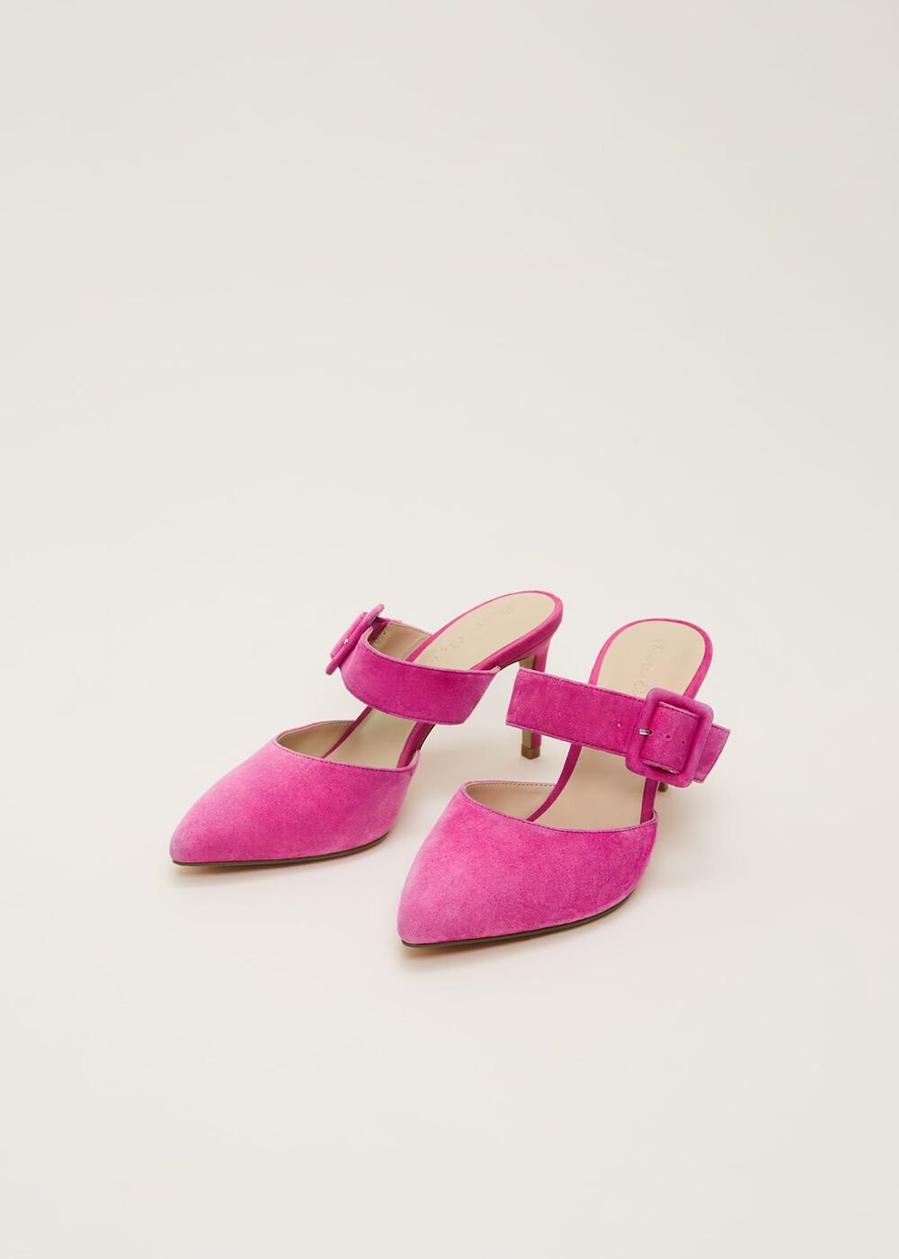 Suede Buckle Backless Heel Neon Pink