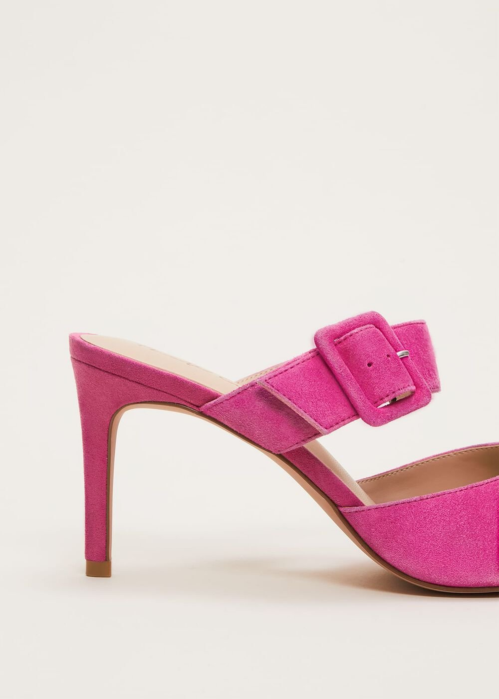 Suede Buckle Backless Heel Neon Pink