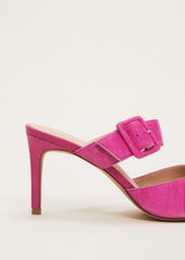 Suede Buckle Backless Heel Neon Pink